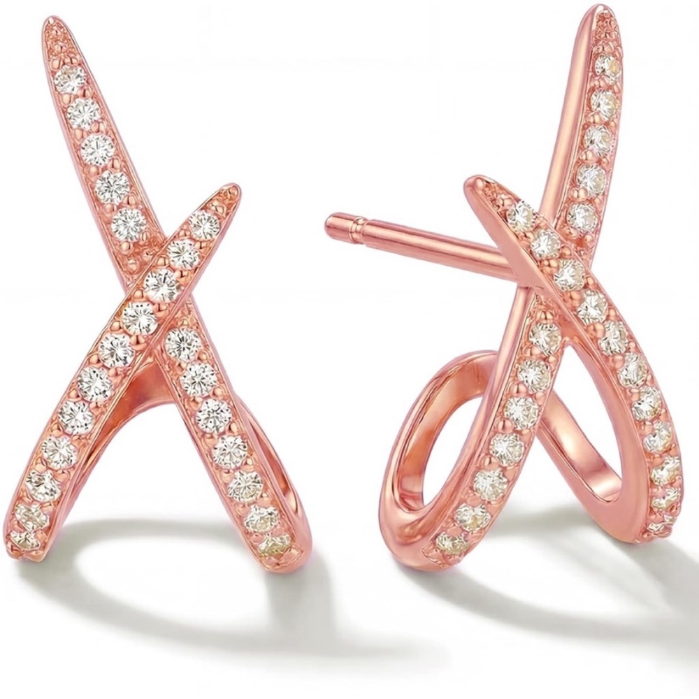 Elegant Rose Gold Cross Over Earrings